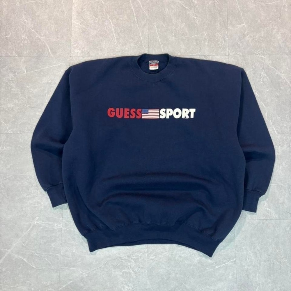 1990's Guess sport navy blue crewneck sweatshirt with embroidered logo #90s
